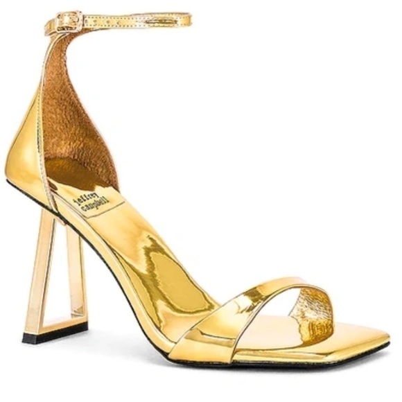 Jeffrey Campbell- NWOT Gold Industrial Heel Strap Sandal Shoes - Picture 1 of 7